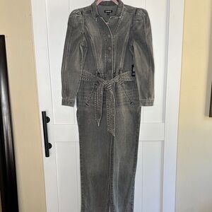 Express Charcoal Puff Sleeve Denim Jumpsuit with Belt Size 4